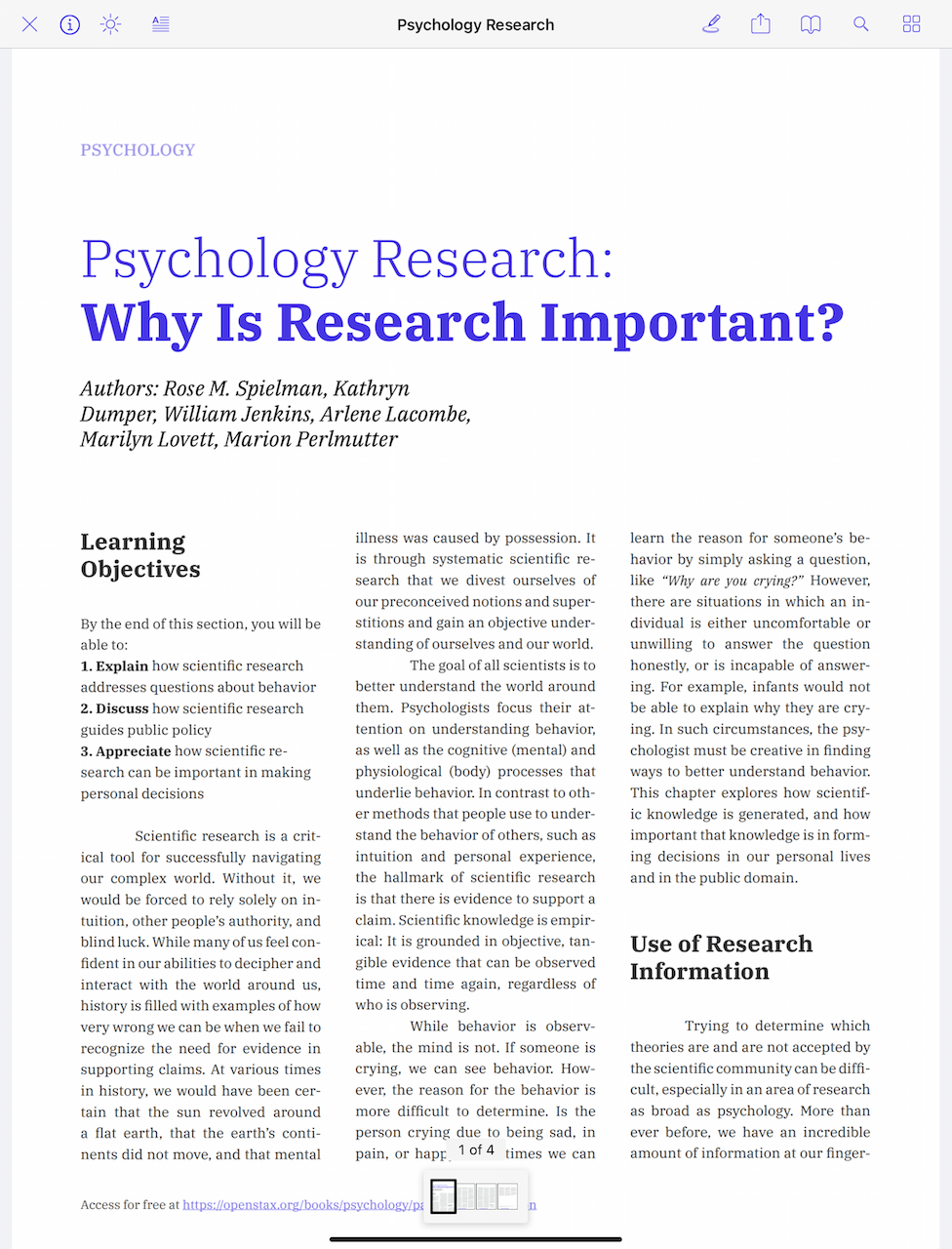 digital document with serif title font in purple, italicized bylines, and three columns of text below