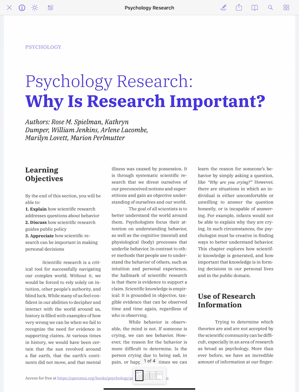 digital document with serif title font in purple, italicized bylines, and three columns of text below