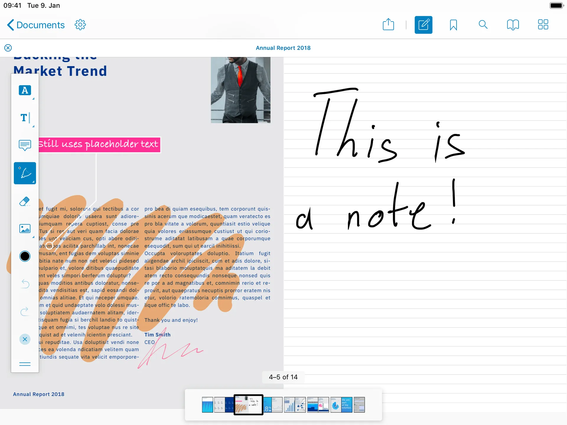 Adding a page for ink notes