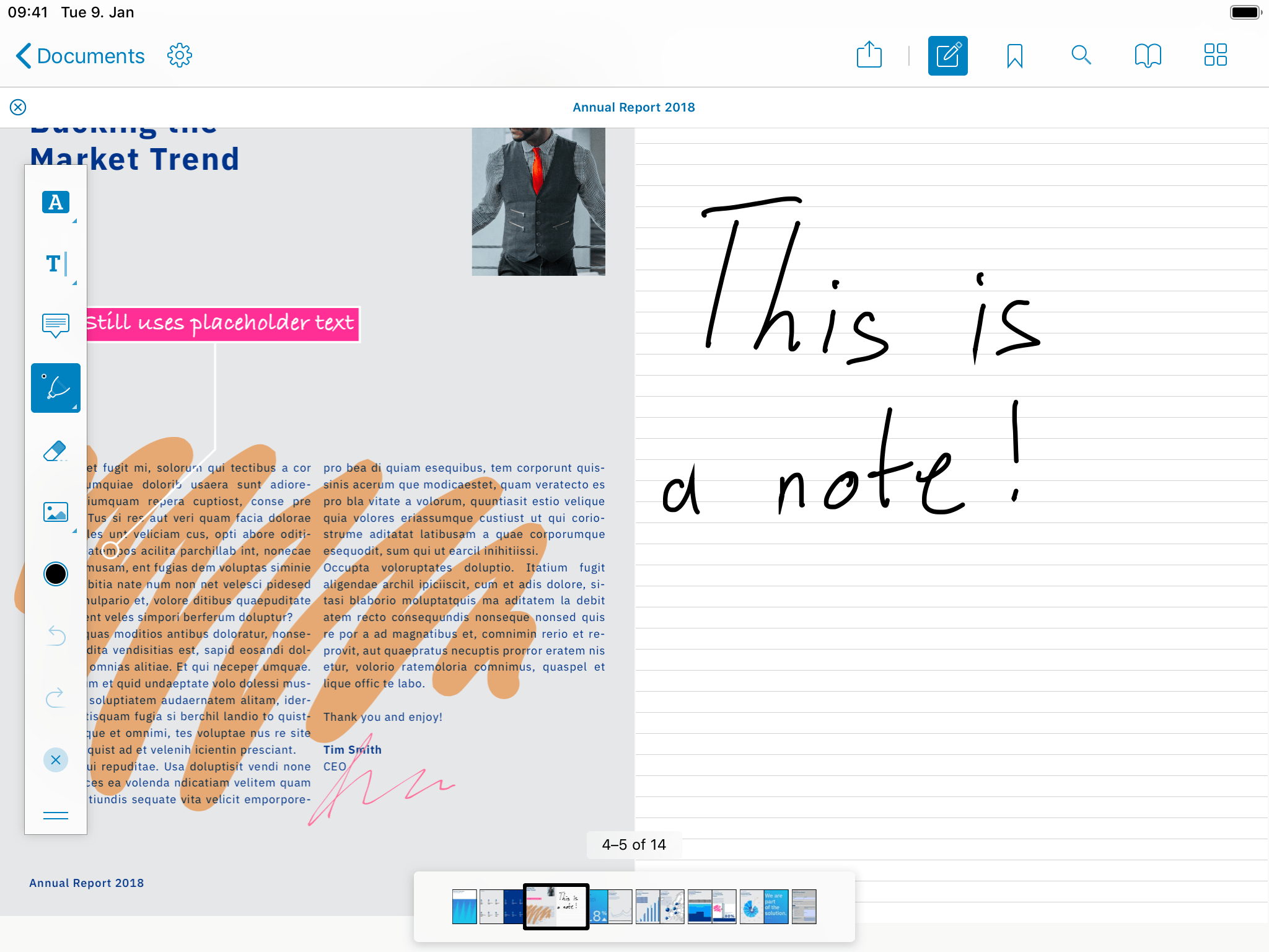Adding a page for ink notes