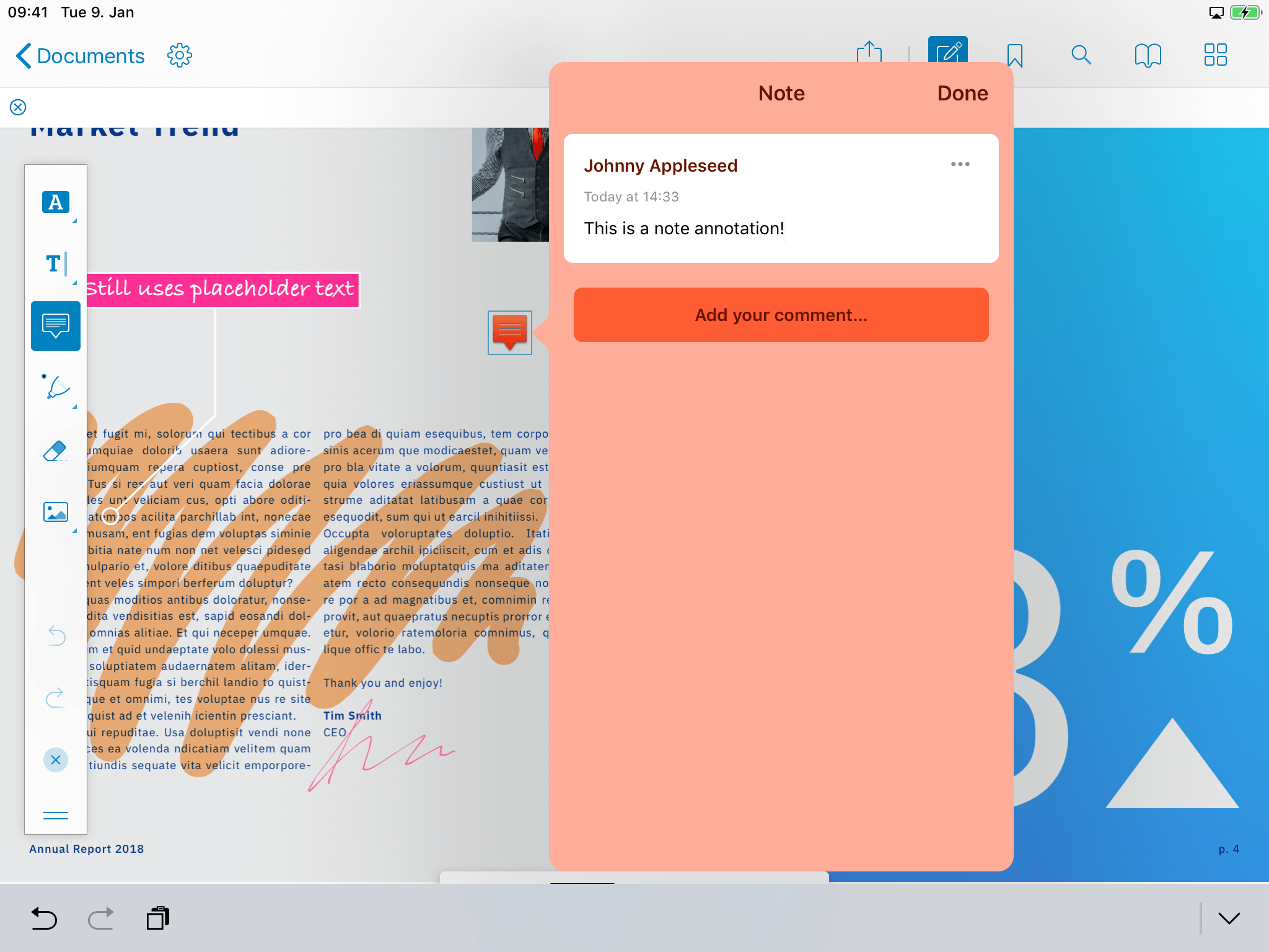Adding a note to a PDF