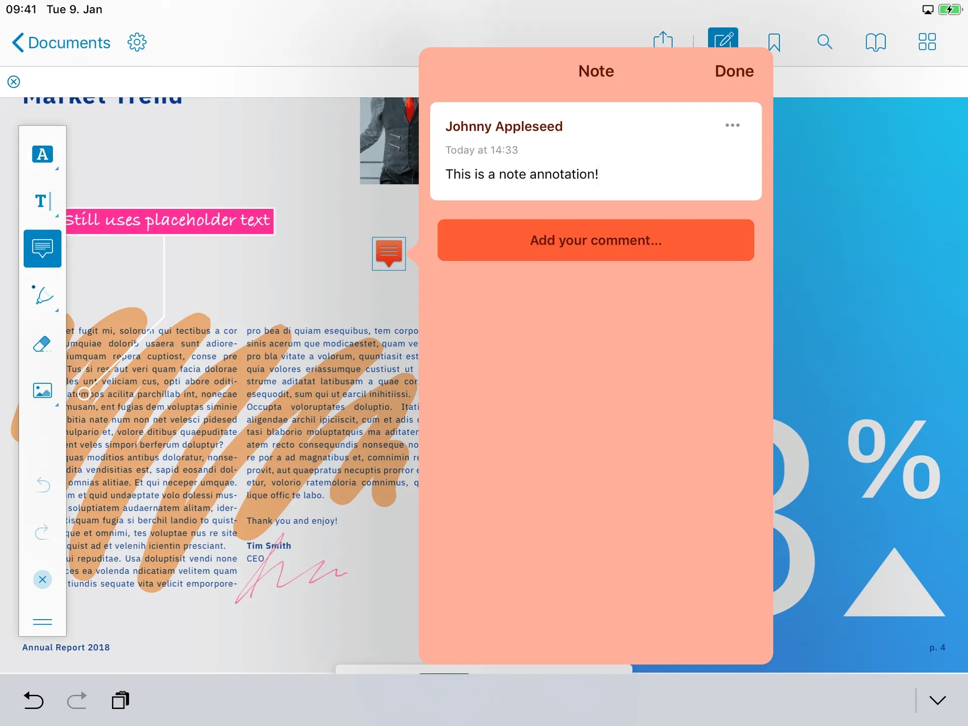 Adding a note to a PDF