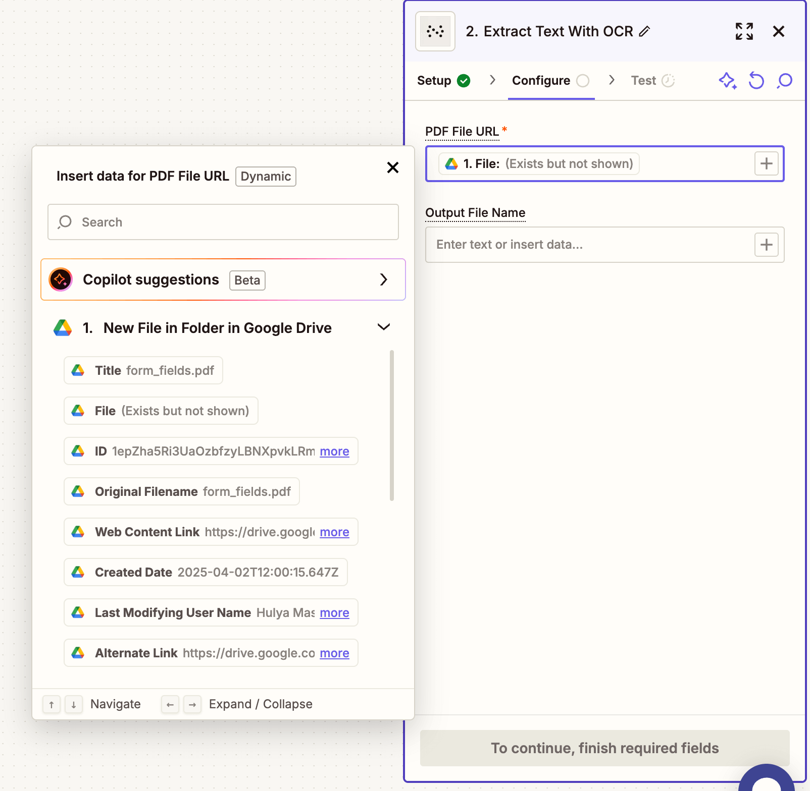 Field mapping for OCR input and output settings
