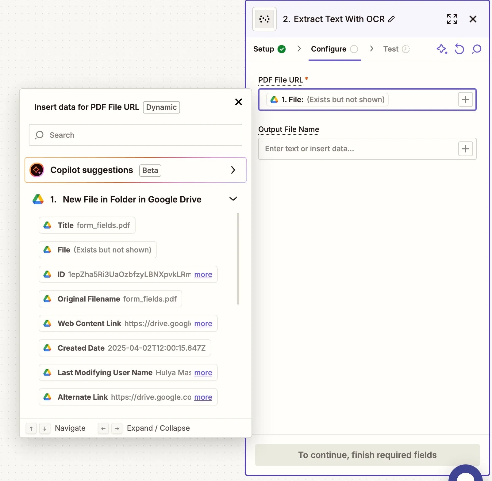 Field mapping for OCR input and output settings