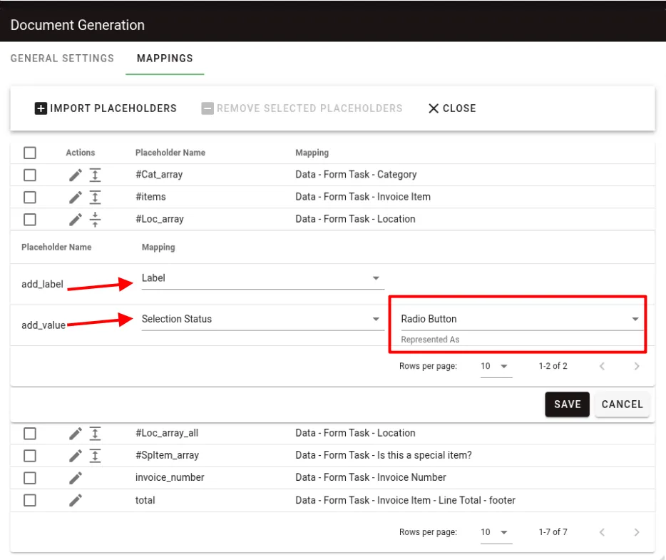 Radio button mapping configuration showing single selection option
