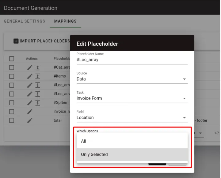 Checkbox question mapping with loop placeholder connected to form checkbox