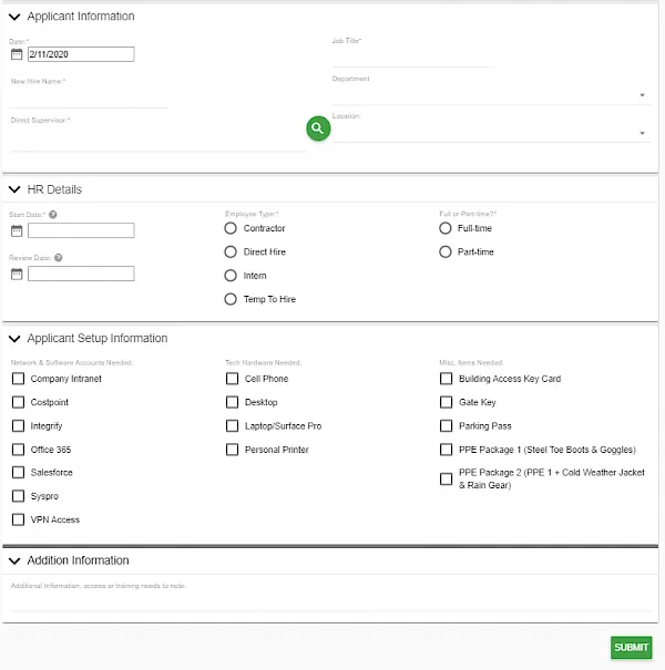 onboarding form