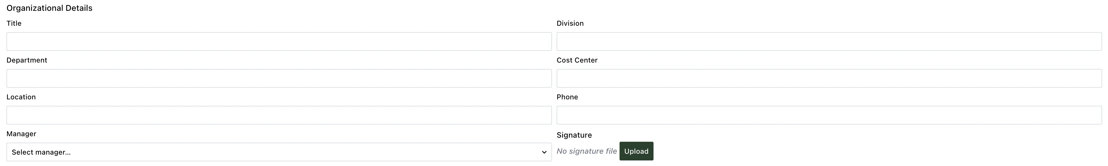 Organizational Details tab for a user profile