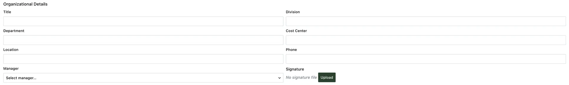 Organizational Details tab for a user profile