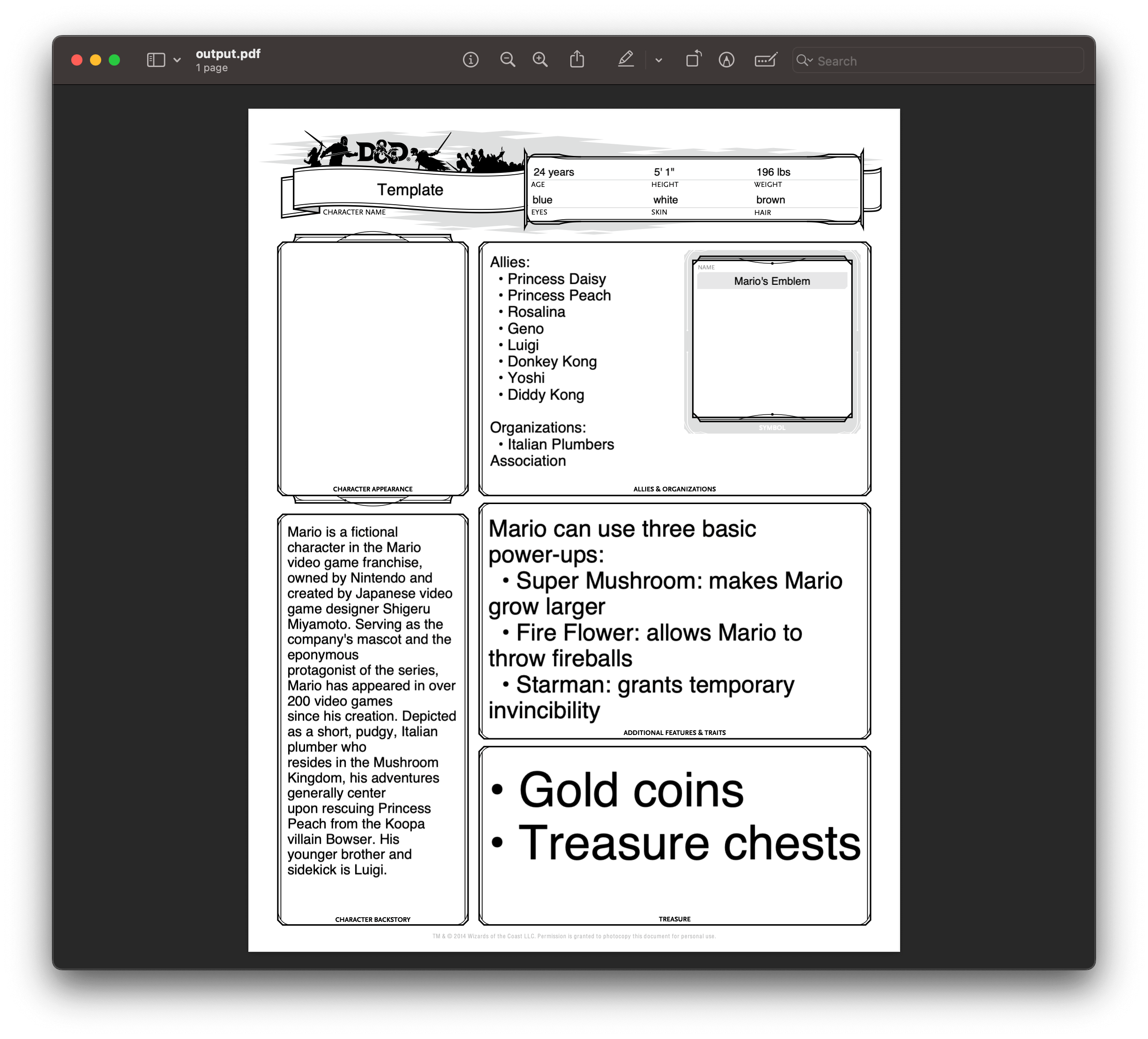 output image showing a filled PDF form