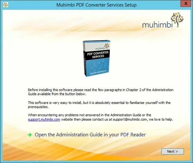 Muhimbi PDF Converter Services installation screen