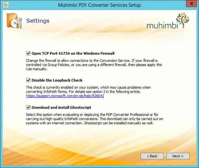 Configure TCP Port 41734 for Muhimbi PDF Converter