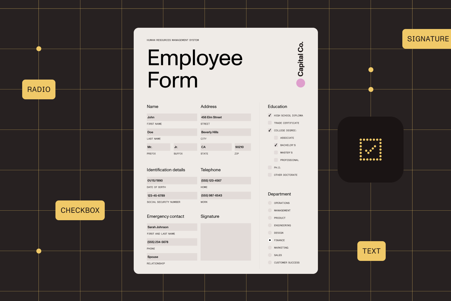 Illustration of PDF form viewing and filling