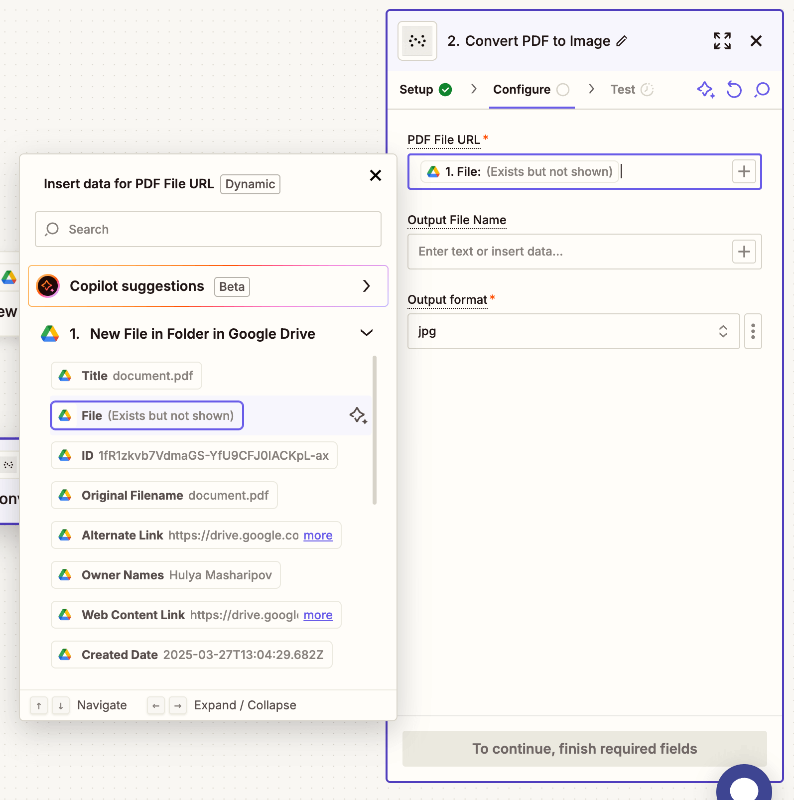 Map PDF file and select image format