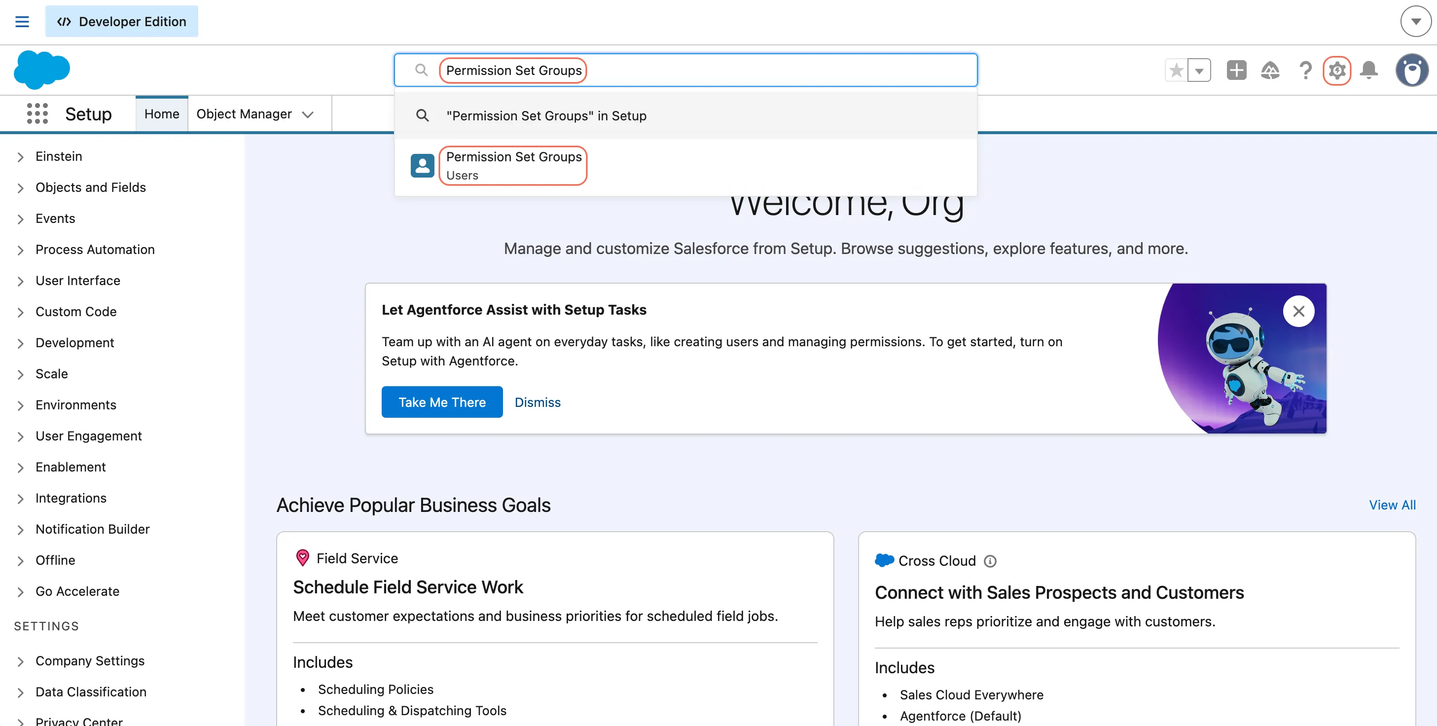 Salesforce Setup showing Permission Set Groups in Quick Find
