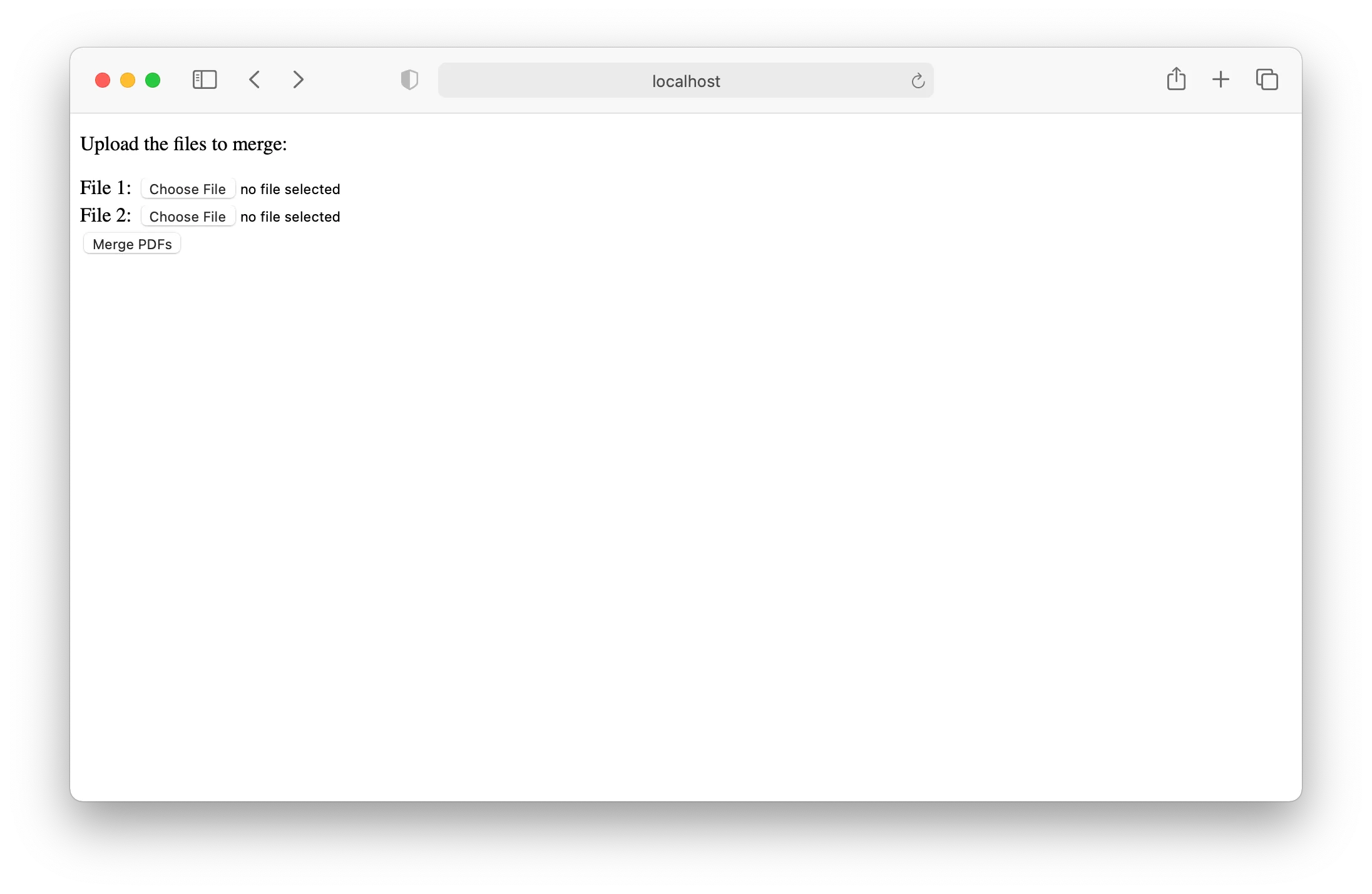 A webpage with a form with two file inputs