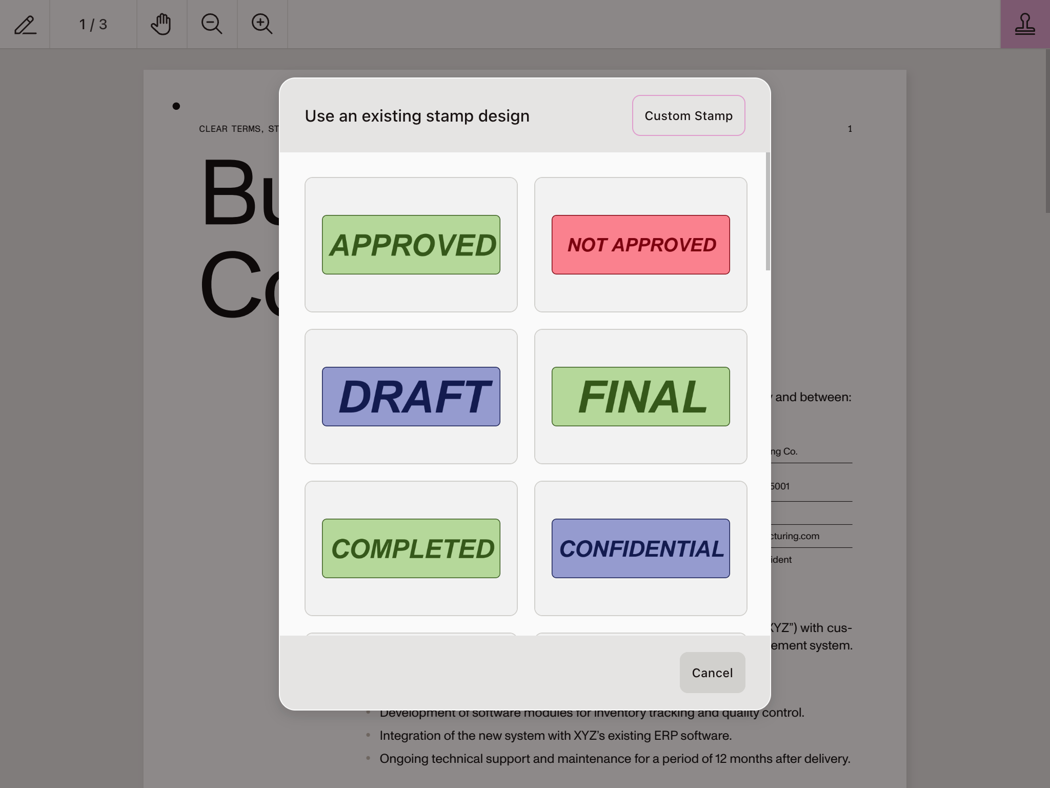 Stamp Annotation Templates Picker UI