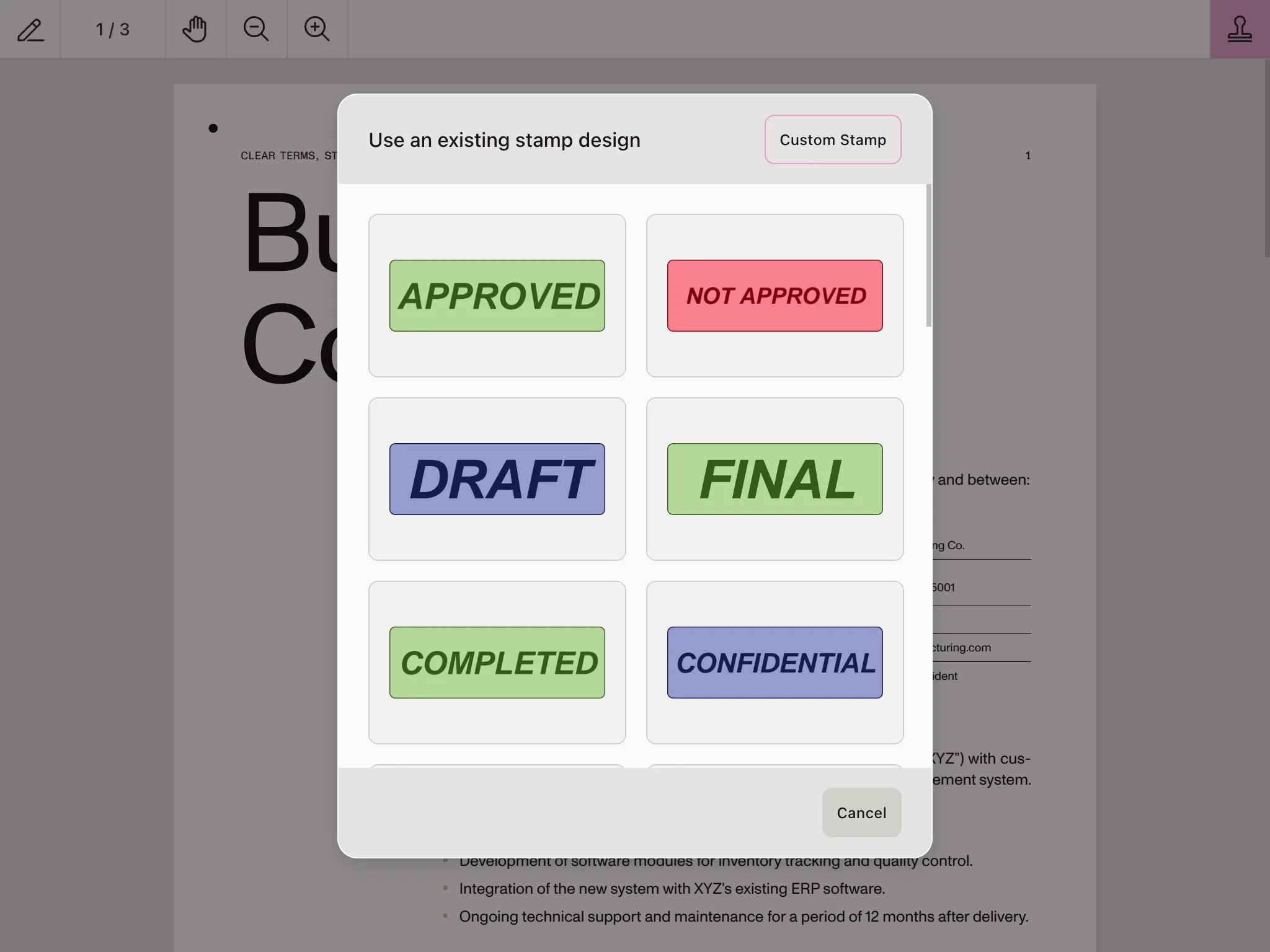 Stamp Annotation Templates Picker UI