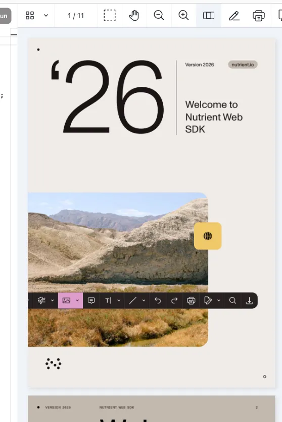 Nutrient Web SDK rendering a PDF with the viewer toolbar