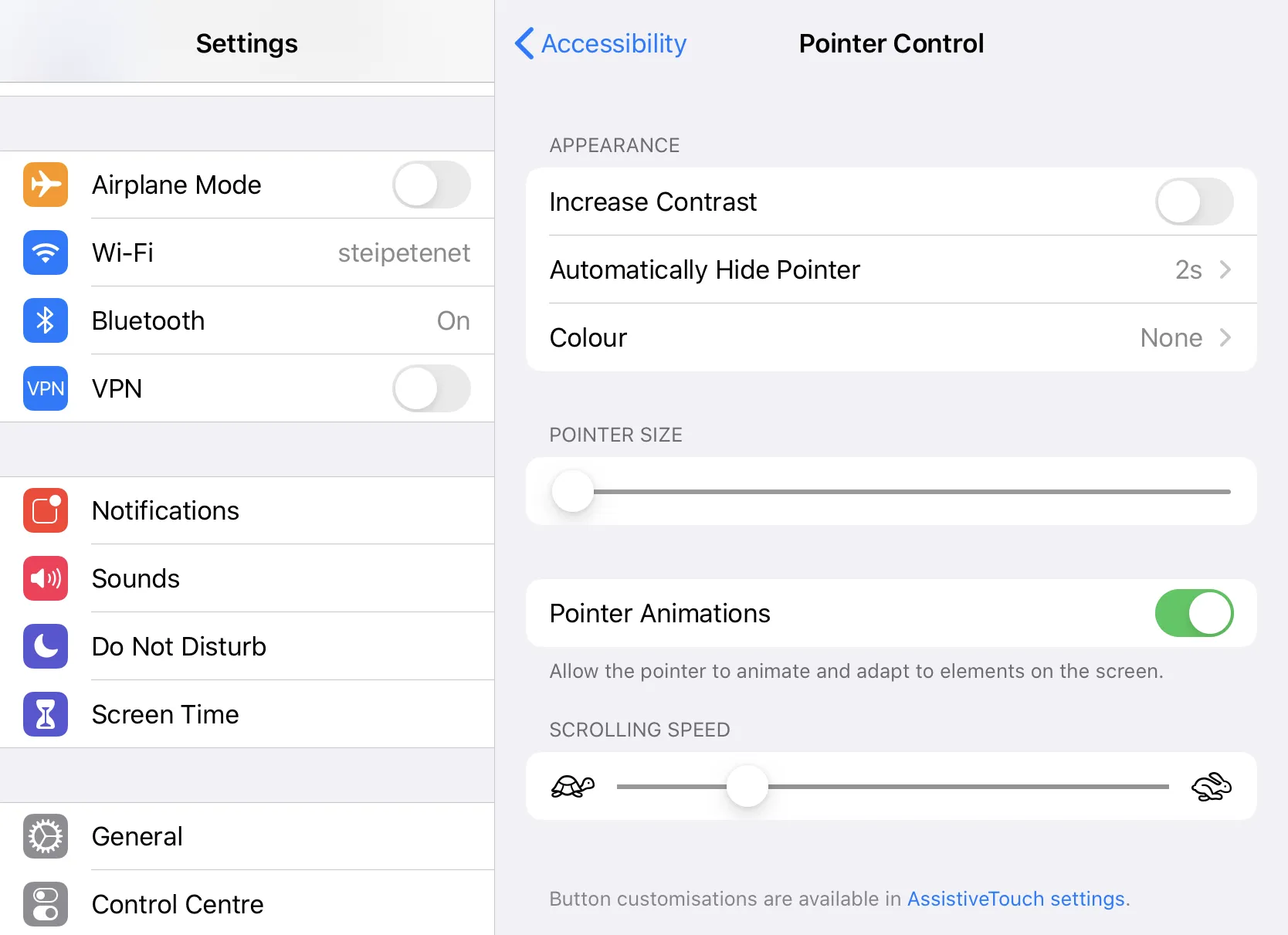 Pointer Accessibility Settings