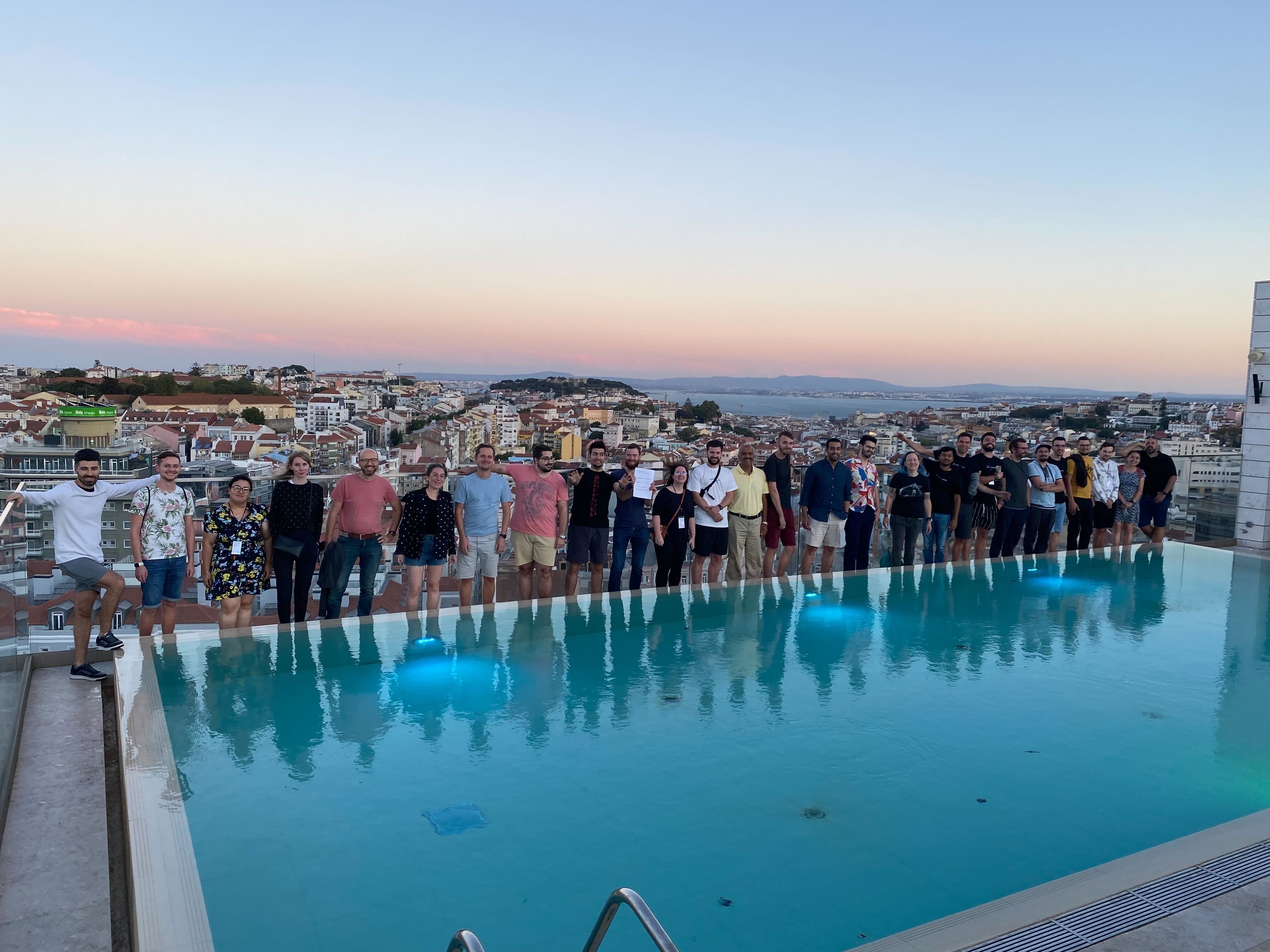 On the rooftop of the hotel by the pool