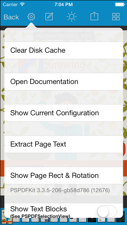 The settings popover