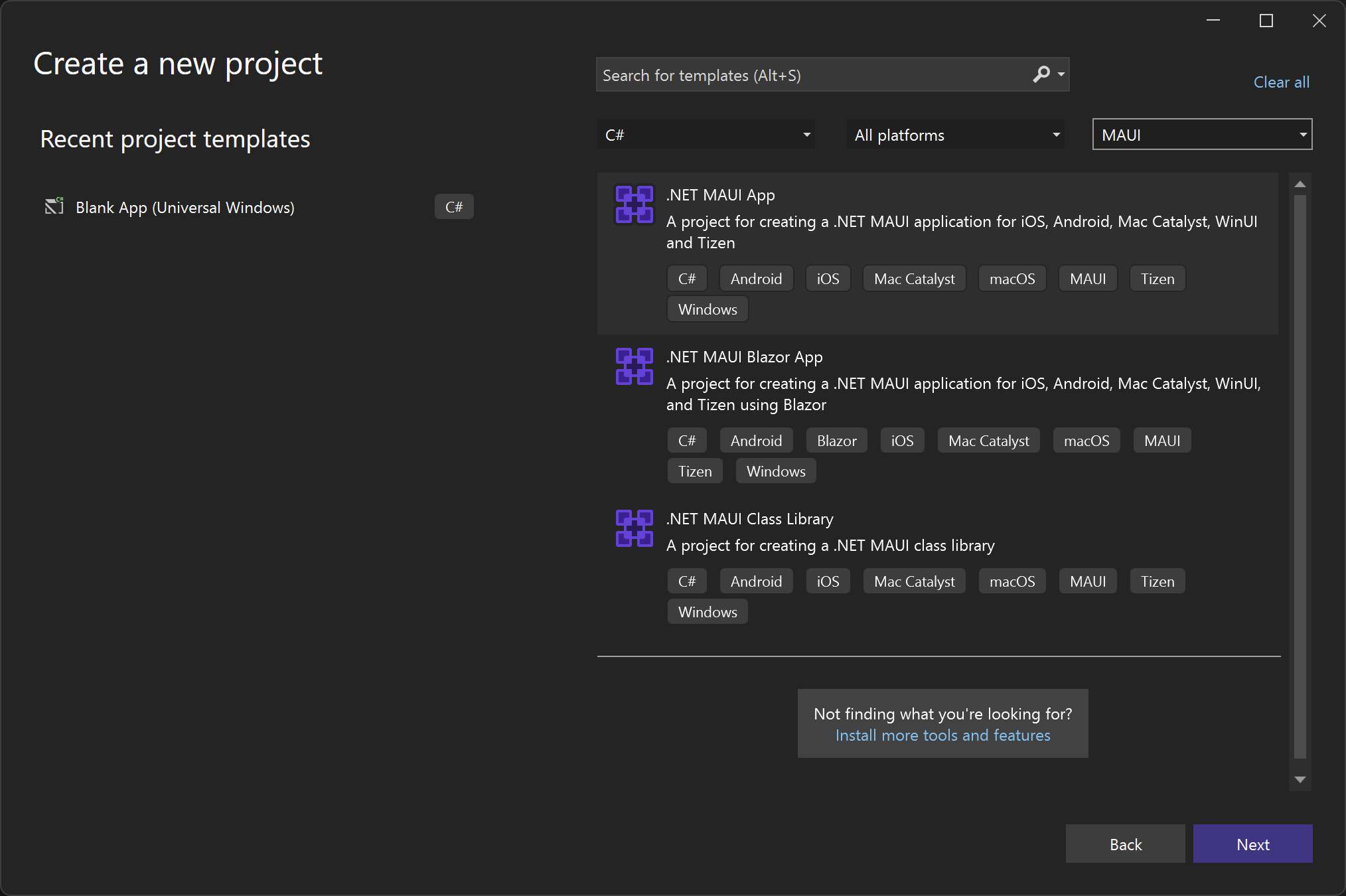Project template to select