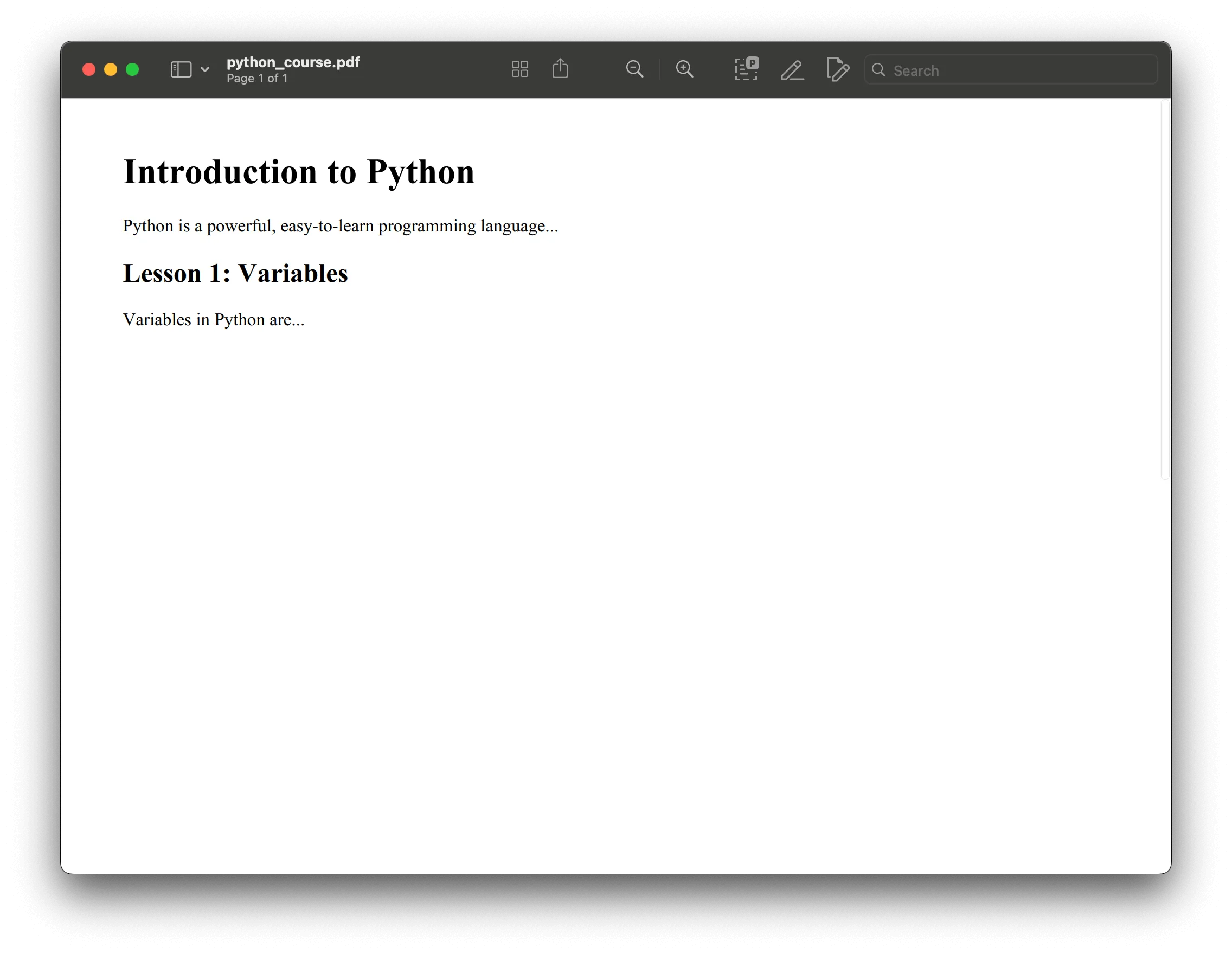 Python course material rendered as PDF from HTML