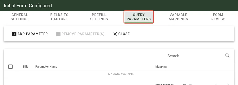 Query Parameters configuration tab