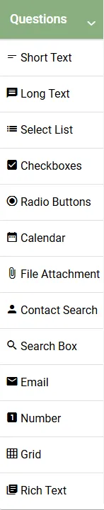 questions list on a form