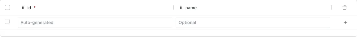 Quick-add row at the bottom of the data grid