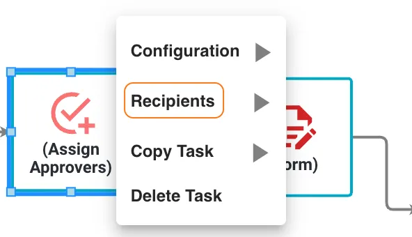 Task Assigner context menu with Recipients highlighted