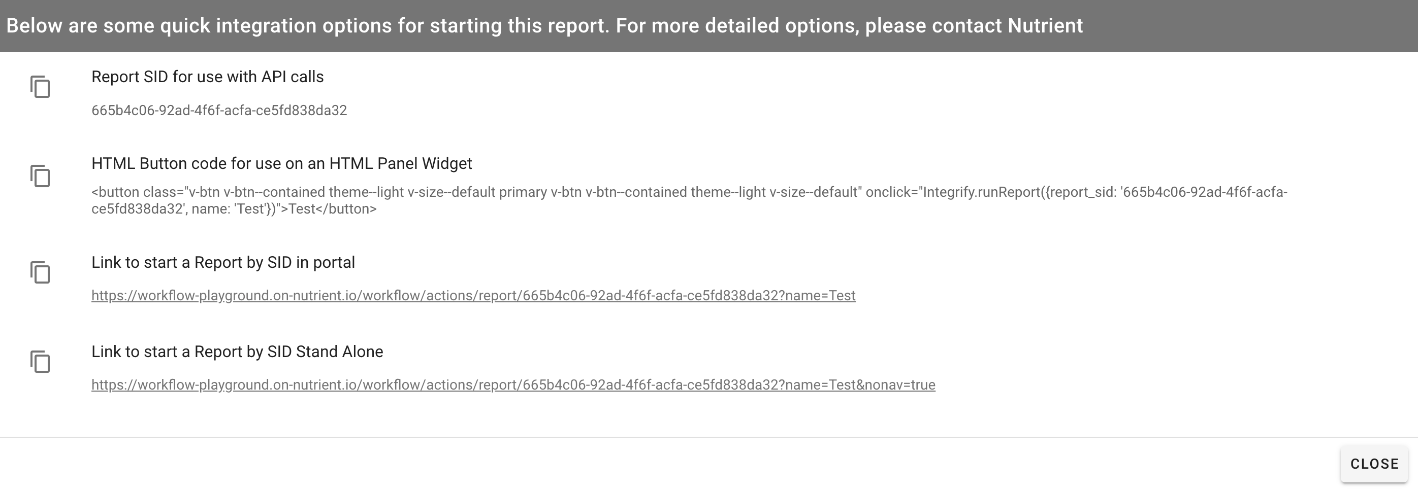 Links/API Options dialog showing embed and API codes