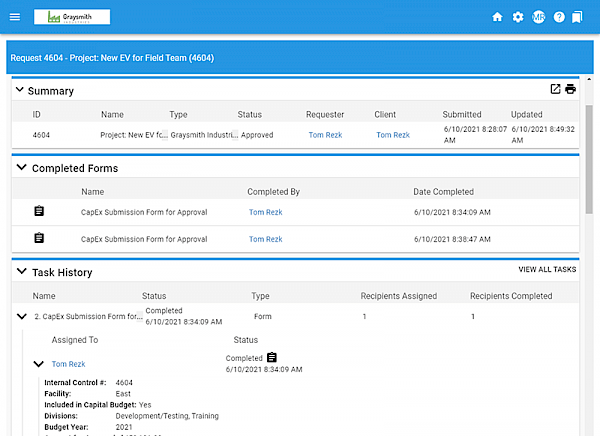request detail screen