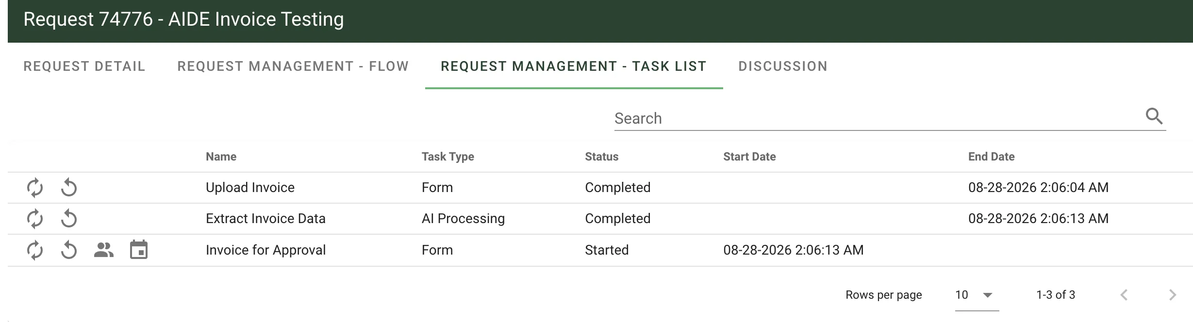 Task list showing completed task details