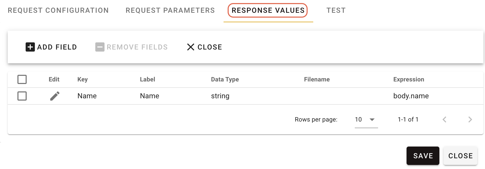 Response Values tab configuration for extracting body._id from response