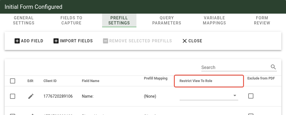 Restrict View To Role column configuration