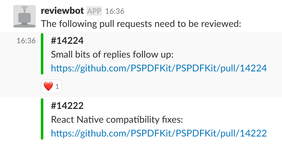 Reviewbot posts into channel