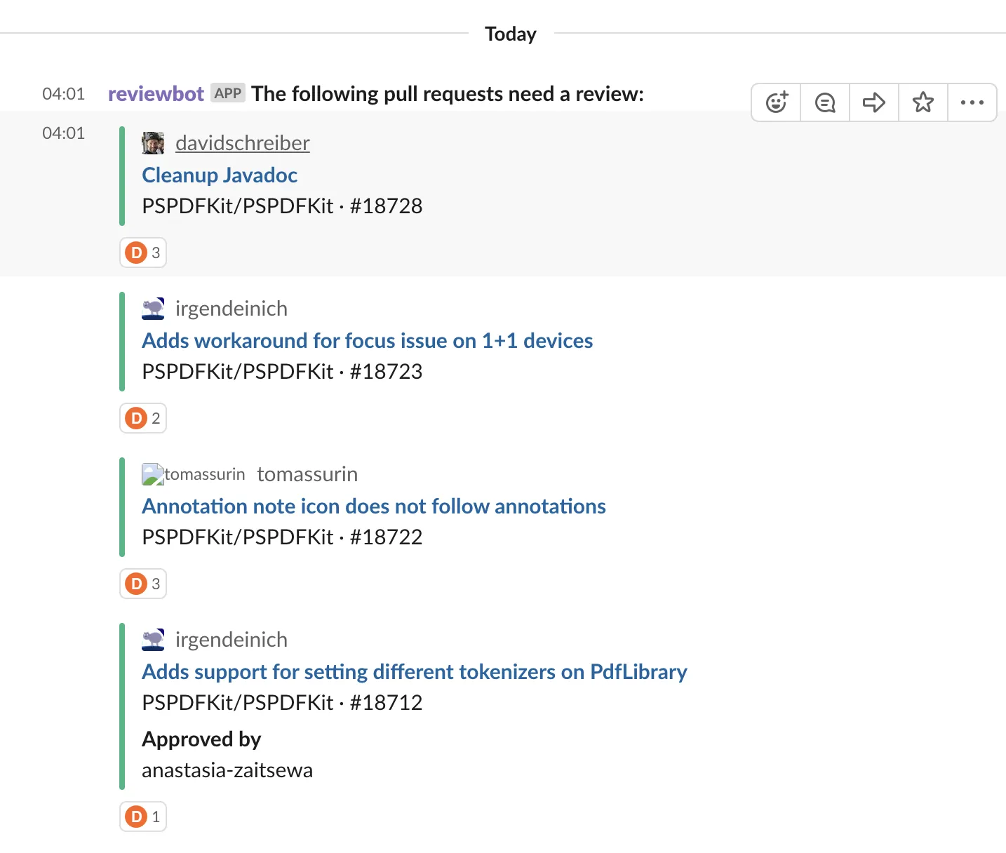 Reviewbot message output