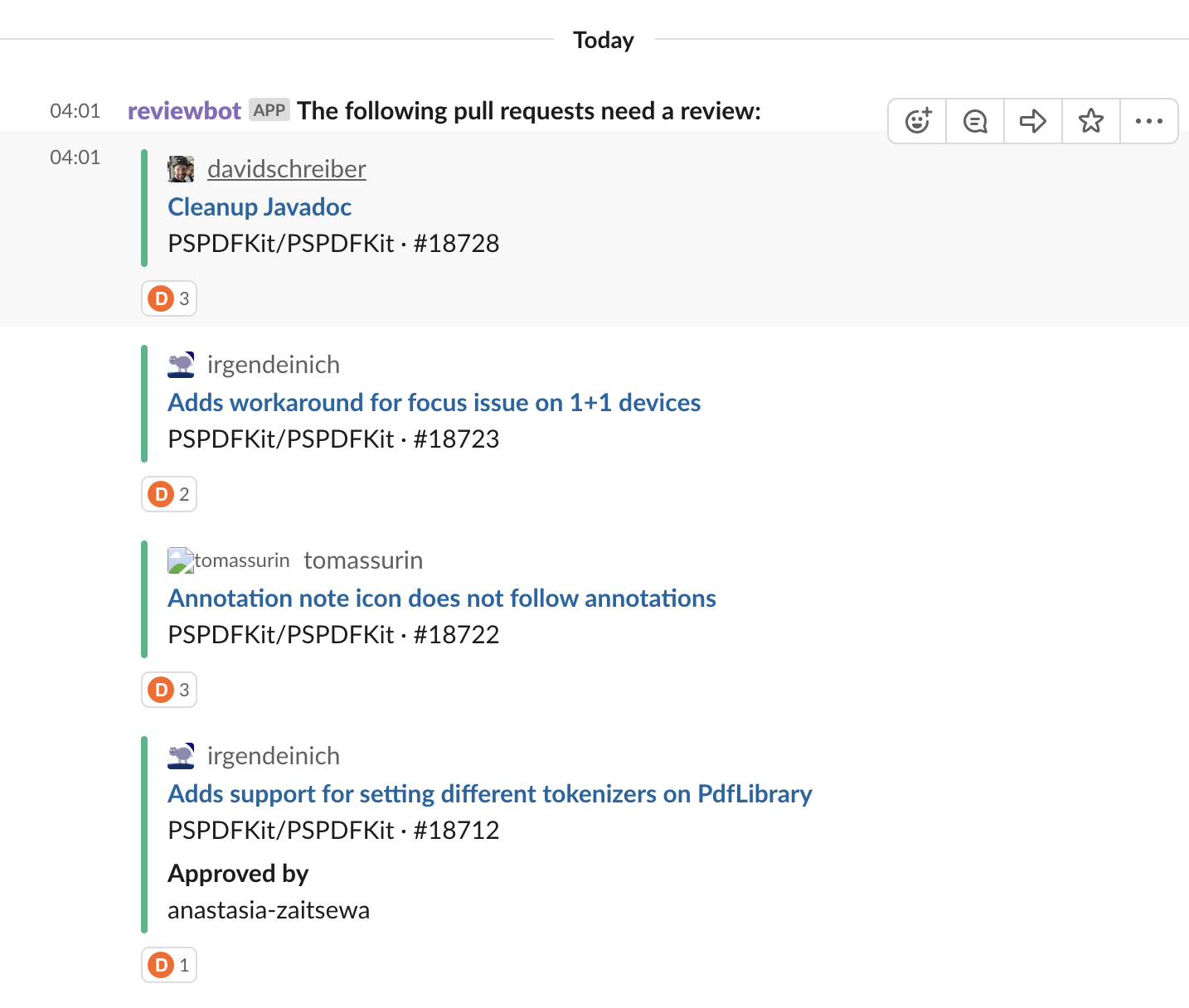 Reviewbot message output