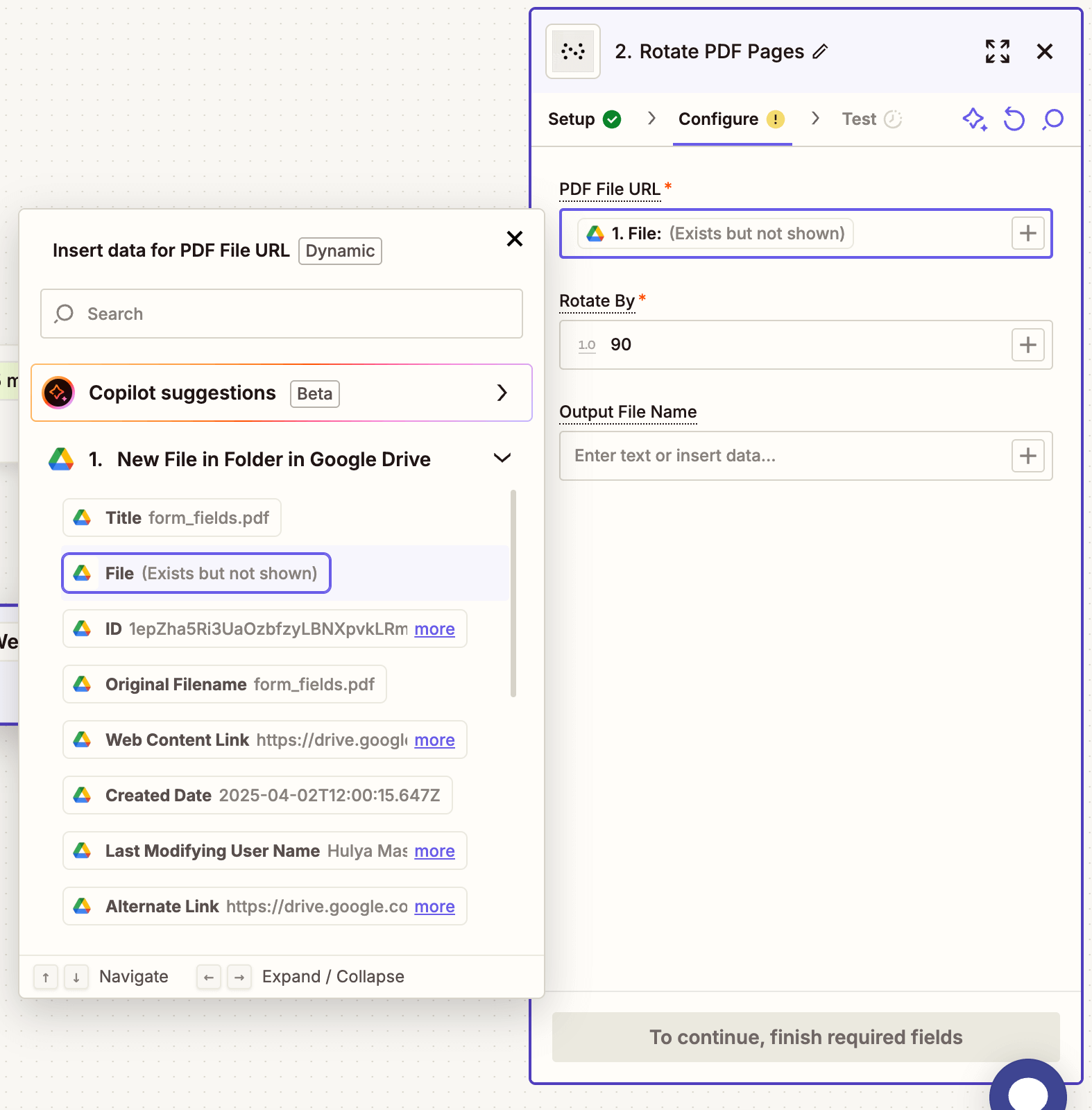 Configure rotation angle and input file