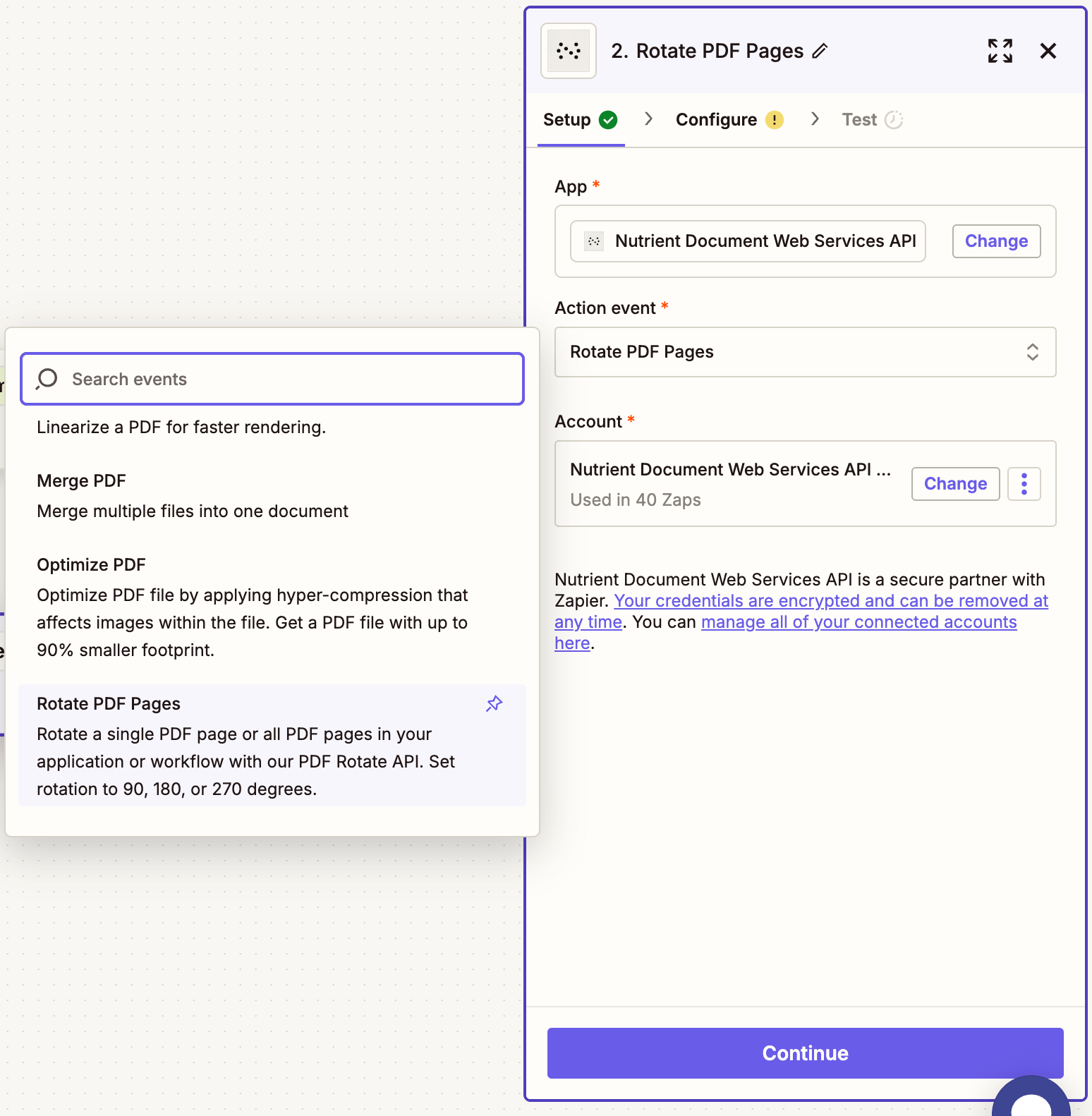 Choose Rotate PDF Pages as action event