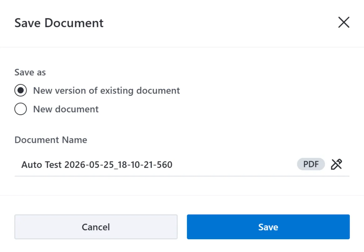Save to Salesforce dialog showing the option to save as a new document version or as a new document