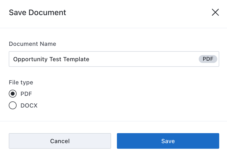 Save to Salesforce dialog showing format and filename options