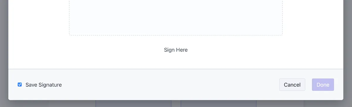 Screenshot of enabled toggle for saving signatures.