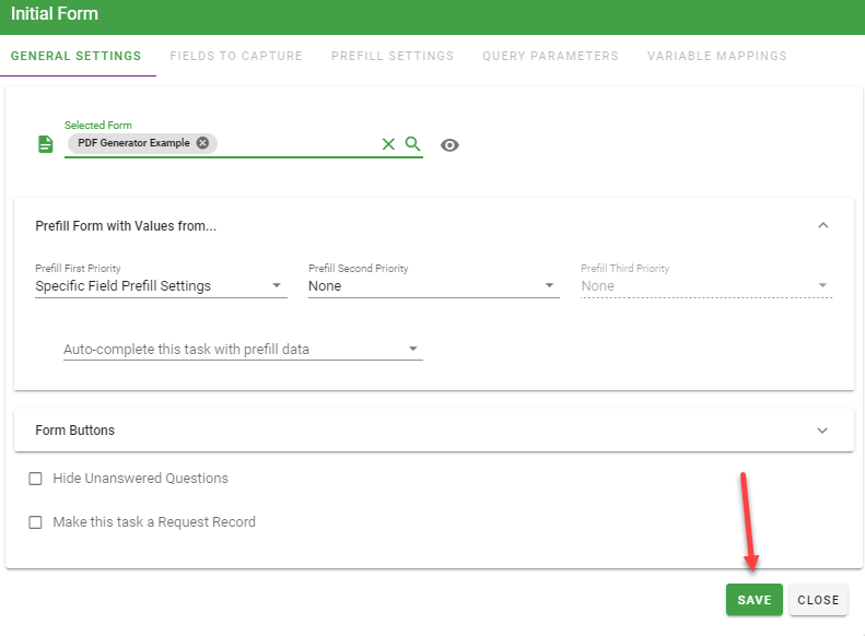 Save button in form configuration dialog