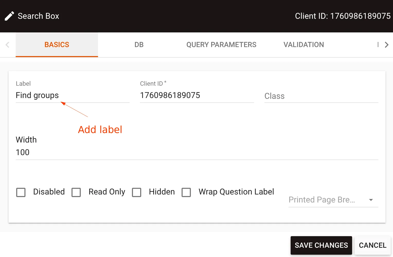 Search Box question with label configuration