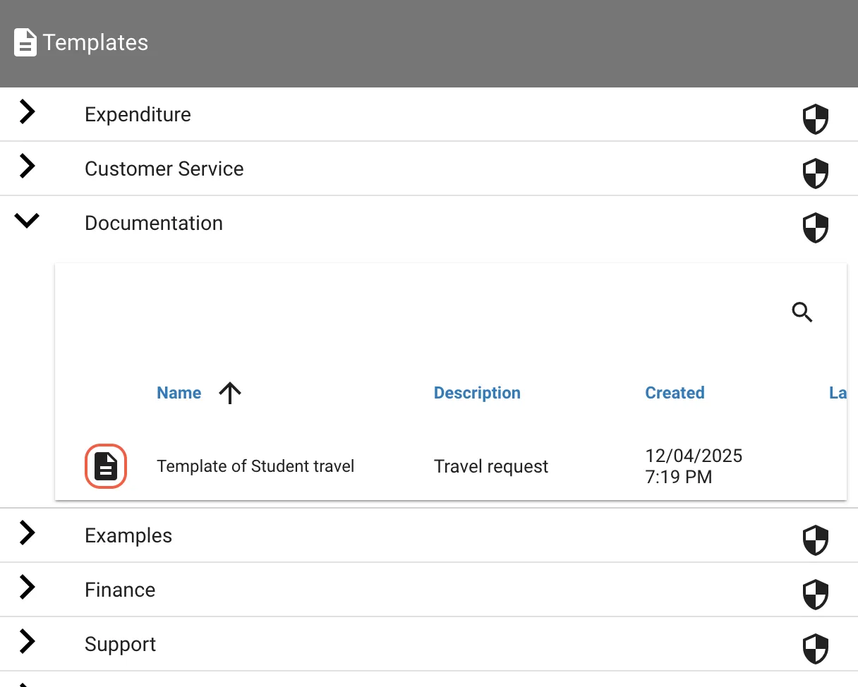 Select form template icon