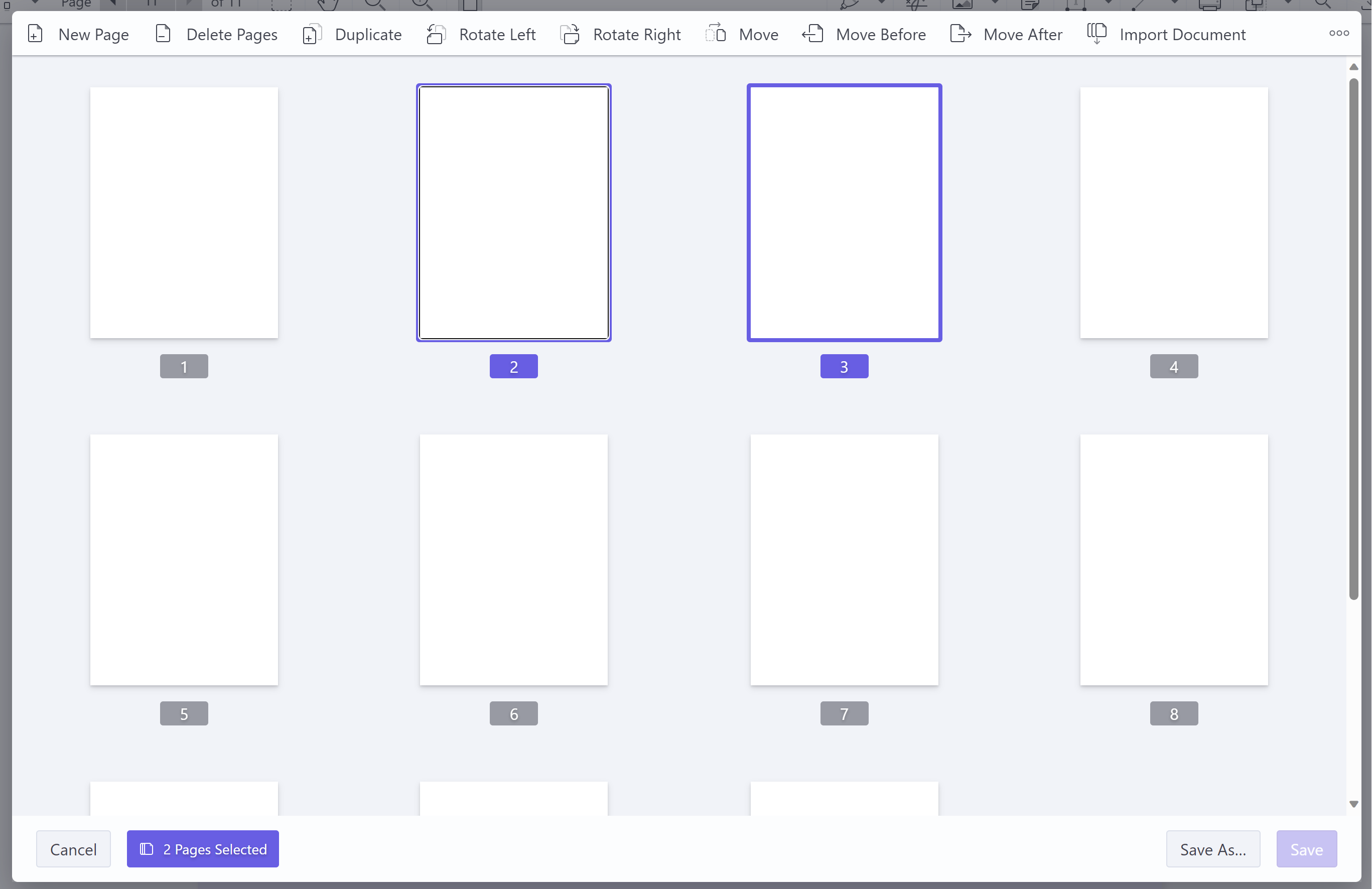 New Page, Duplicate, or Delete Pages