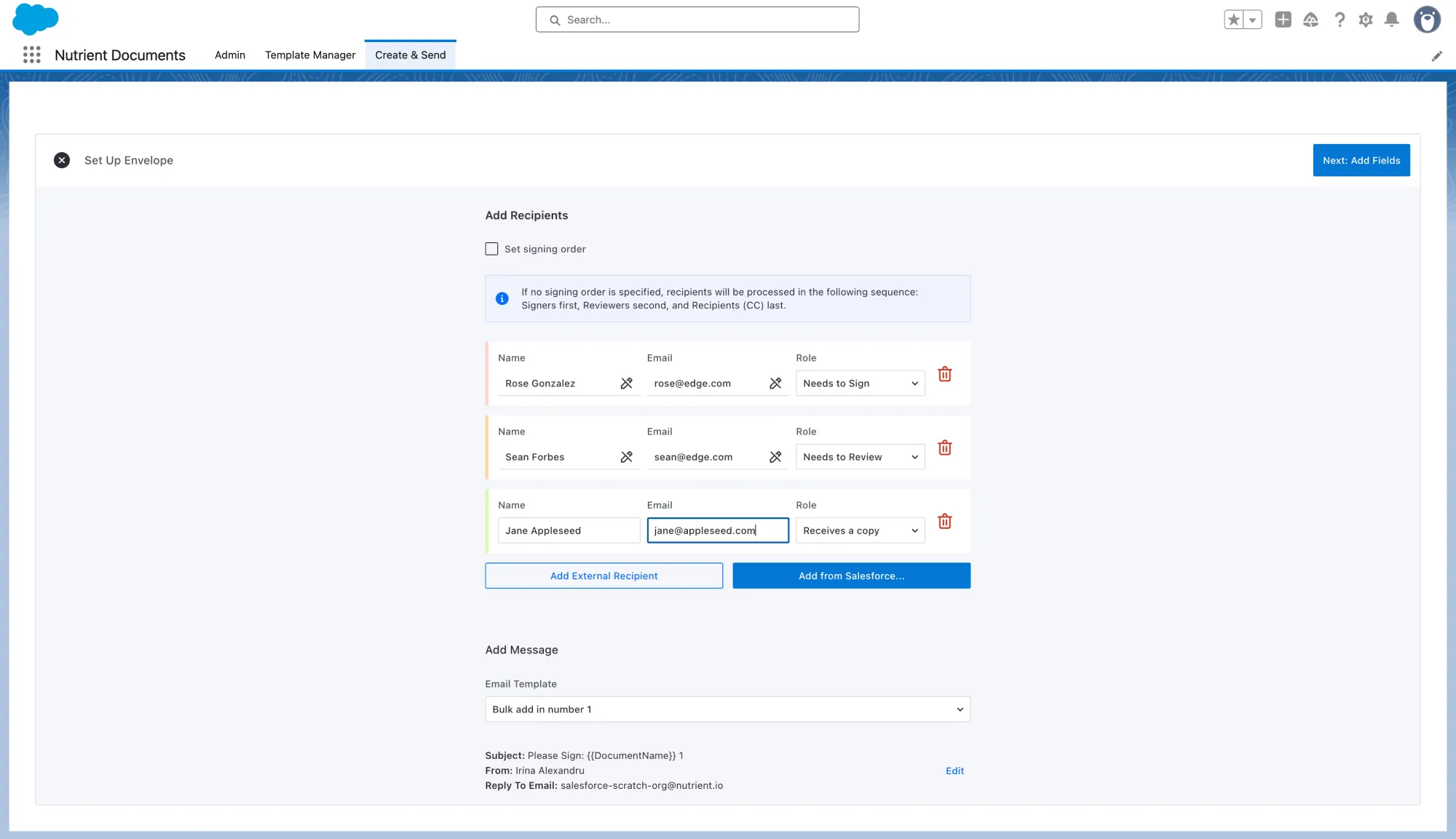Setting up the envelope in Salesforce